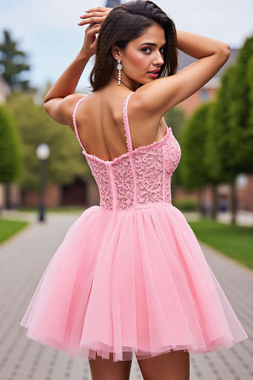 Appliqued Cold Shoulder Blush Corset Homecoming Dress